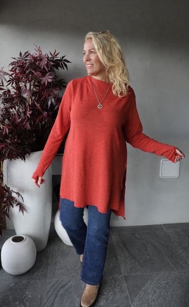 By Basics - TUNIC l/s w/high neck & slits ( 6040 )-terracotta