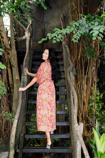 LUNA kaftan tie dress (39214) - BC - korall