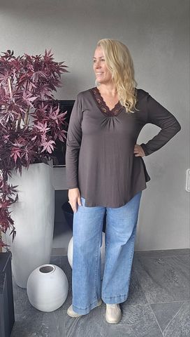 Hovedbilde MILA LACE TOP V-NECK- chocolate