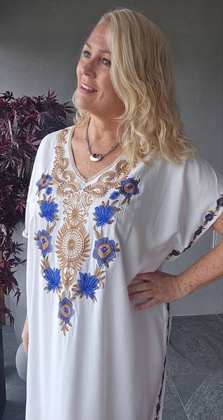 SORAYA KAFTAN – SHORT - offwhite & blue - ca.15 juni levering