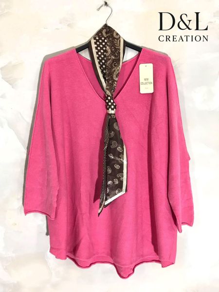 ALLEGRA V-NECK KNIT W/ SCARF ( ny8213F ) - fuchsia / pink