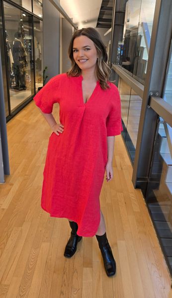 MELINA long linen dress BC - red - kun s/m