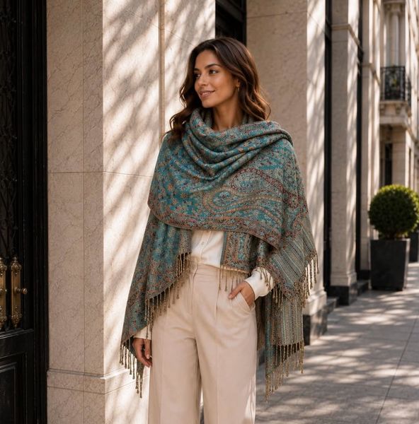 Nayara Scarf (U01-D) - Chocolate & Blue