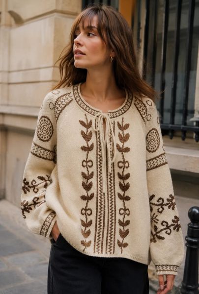 TILIA  KNIT (RM6017) ONE SIZE - Beige w/brown