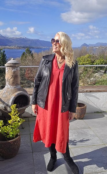 MELINA long linen dress BC - red - kun s/m