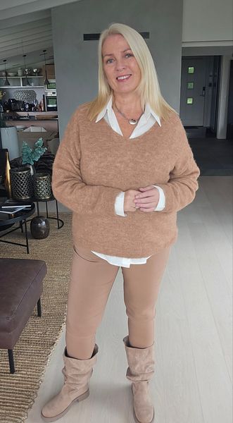 TALIA V-NECK KNIT (NY9185) - Camel - 