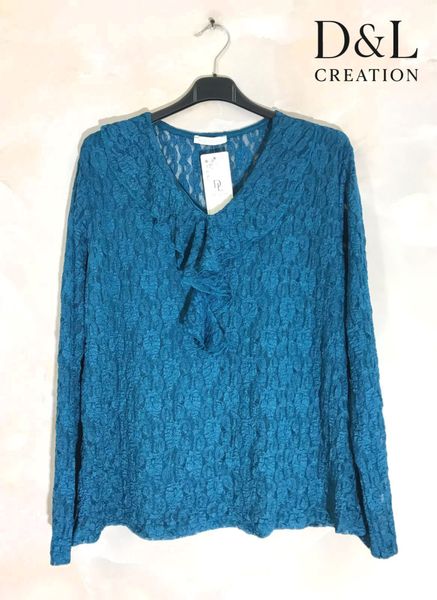 ENYA LACE BLOUSE ( bsq6519 ) - peacock blue - levering ca.8 oktober