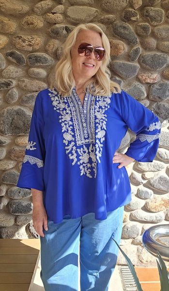 ZORIN BLOUSE – ROYAL BLUE & WHITE